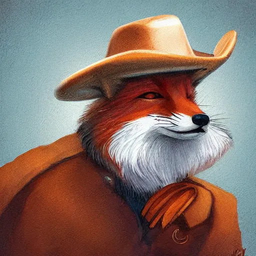 Image similar to A fox wearing a cowboy hat, digital art