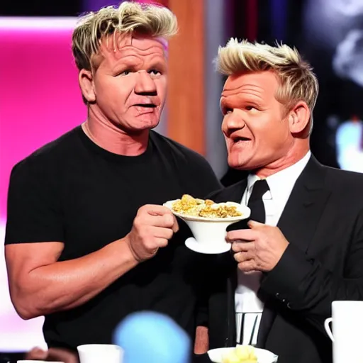 Image similar to gordon ramsay slaps kanye west in the face because hes eating cheerios and gordon ramsay despises cheerios