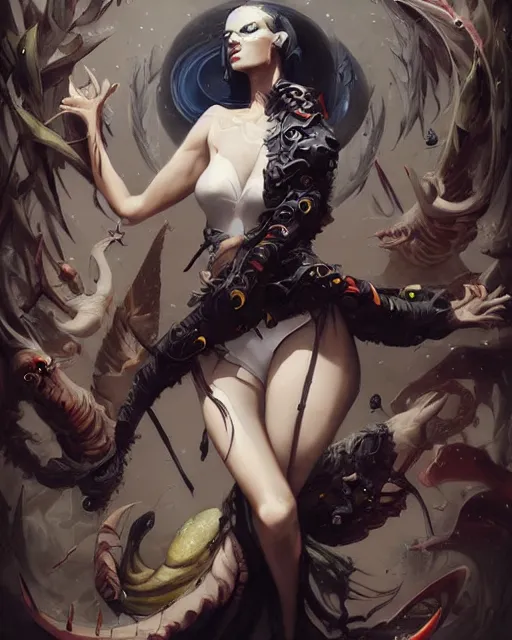 Image similar to the embodiment of darkness by Valentina Remenar, maximalism, peter mohrbacher and artgerm