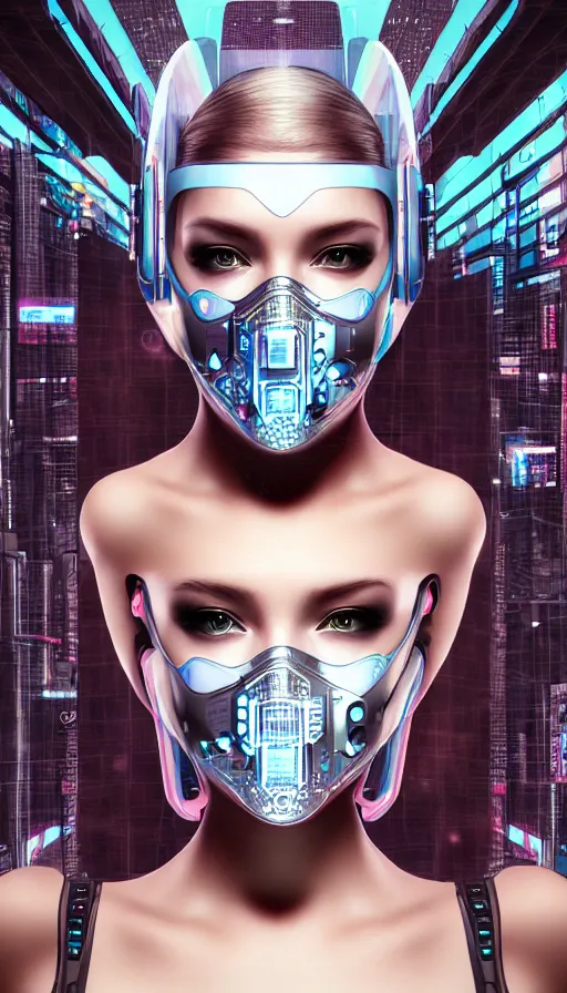 Image similar to face mask on beautiful woman face, cyberpunk art by kuno veeber, cgsociety, computer art, ultra detailed, futuristic, anime aesthetic