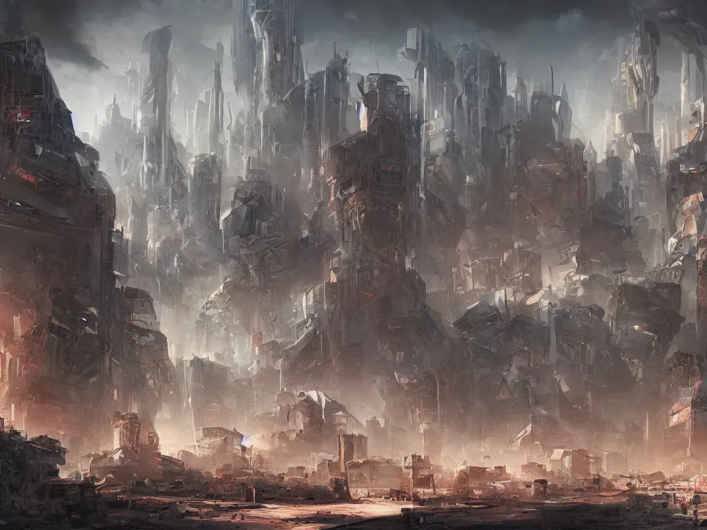 Image similar to a futuristic city in ruins, digital painting, fantasy, art by alexandre mahboubi and christophe oliver