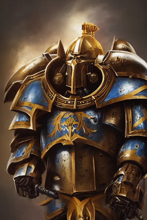 Image similar to armor portrait heros warhammer 4 0 k horus heresy fanart - the primarchs emperor by johannes helgeson animated with vfx concept artist & illustrator global illumination ray tracing hdr fanart arstation zbrush central hardmesh 8 k octane renderer