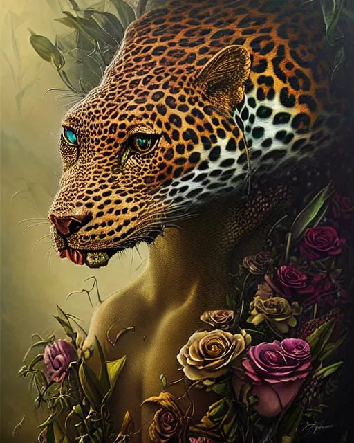 Image similar to a detailed portrait of dreampunk princess leopard crocodile hybrid mix beautiful! floral by tomasz alen kopera and peter mohrbacher