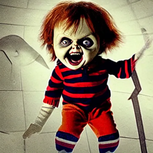 Image similar to screaming chucky doll and emma watson in new harry potter movie, poster