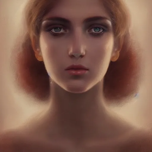 Image similar to tom bagshaw portrait, very beautiful artist in a full dress and long thin lustrous auburn hair, professionally retouched, focus eyes, ultra realistic soft painting, insanely detailed linework, symmetrical accurate intricate features, behance, 8 k