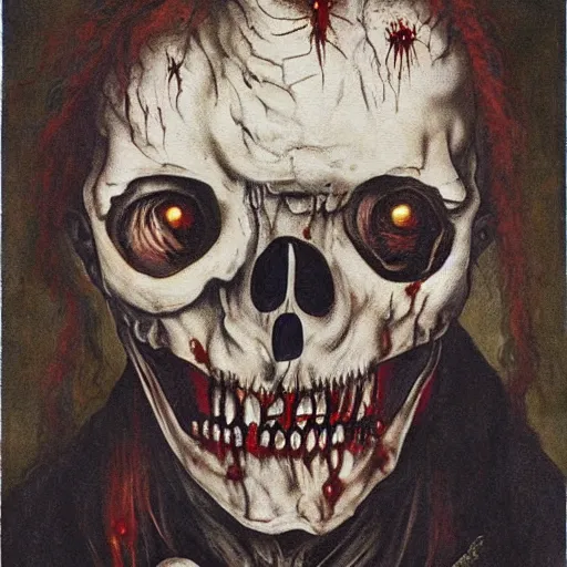 Prompt: fantasy painting of a zombie by judson huss and henriette grindat and albrecht durer | horror themed | creepy