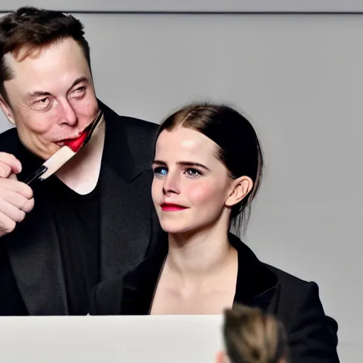 Image similar to elon musk doing makeup to emma watson award winning photography