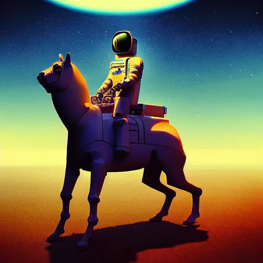 Image similar to digital art of steed situated on top of an human astronaut. from western by hiroyuki okiura and katsuhiro otomo and alejandro hodorovski style with many details by mike winkelmann and vincent di fate in sci - fi style. volumetric natural light photo on dsmc 3 system,