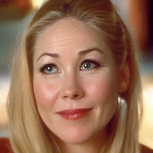 Image similar to an apple, the fruit, with the face of christina applegate on its skin