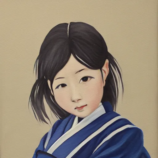 Image similar to a painting of Japanese schoolgirl, clothed, cinematic