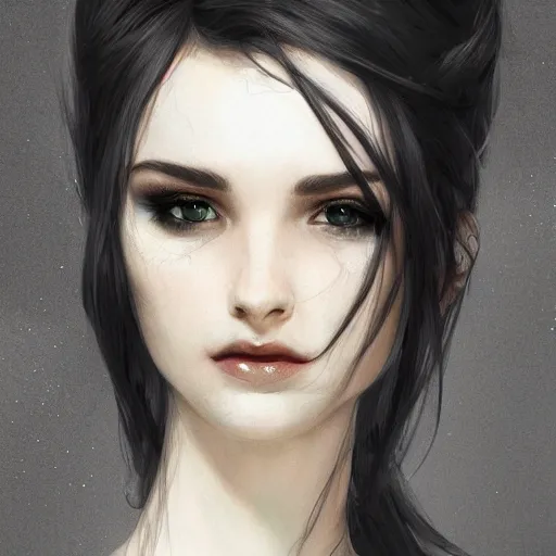 Image similar to beautiful girl, portrait, ice magic, long face, sharp features, black hair, dark robe, sharp focus, intricate, elegant, highly detailed, cgsociety, trending on artstation, dnd, castle background, warm light, concept art, illustration