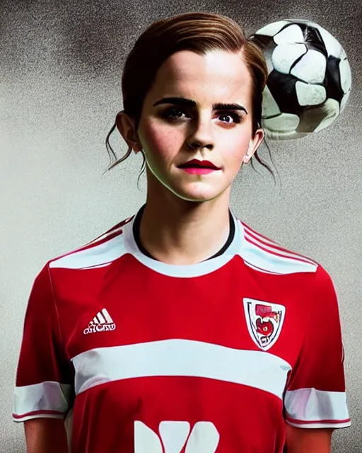 Image similar to a portrait of emma watson as a lokomotiv football player, hyper realistic