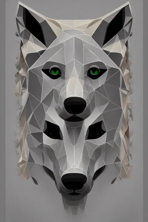 Prompt: Portrait of a wolf head. Geometrical, symmetrical, brutalist, cement, psychedelic colors, trending on artstation