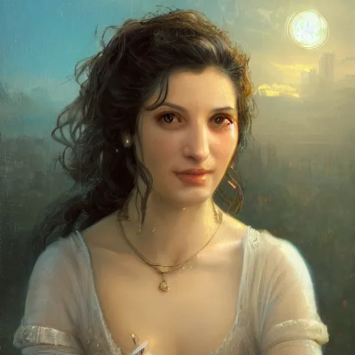 Image similar to portrait of an italian woman ( 3 5 ) from italy in 2 0 2 1, an oil painting by ross tran and thomas kincade