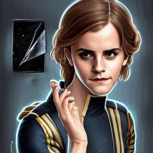 Prompt: portrait of Emma Watson wearing his starfleet captains uniform, looking at camera, D&D, intricate, elegant, stylish, cute smile, mouth slightly open, fantasy, extremely detailed, digital painting, artstation, concept art, smooth, sharp focus, illustration, stunning lighting, art by artgerm and greg rutkowski and alphonse mucha and simon stalenhag, realistic character concept, high fantasy, light atmosphere, golden ratio, cinematic lighting, hyperdetailed, high resolution, insanely detailed and intricate, artstation, Marc Simonetti, Greg Rutkowski