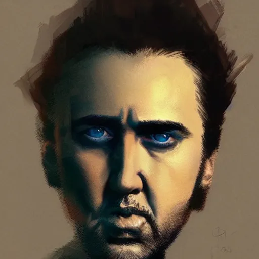 Prompt: portrait of Nicolas Cage as a woman, dramatic lighting, illustration by Greg rutkowski, yoji shinkawa, 4k, digital art, concept art, trending on artstation