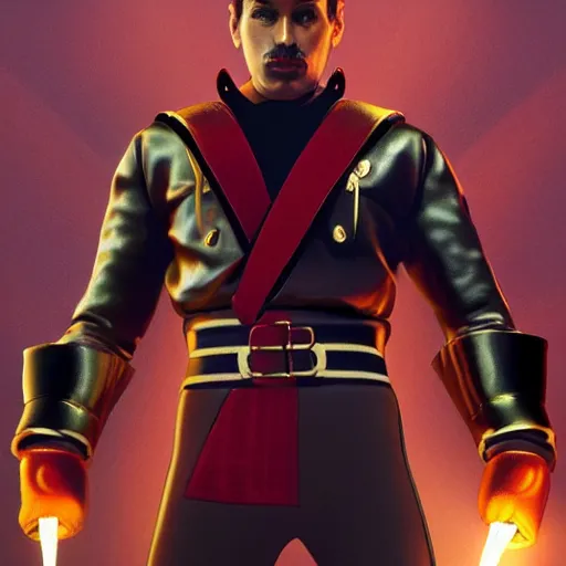 Image similar to freddy mercury as ken street fighter, portrait, ultra realistic, concept art, intricate details, highly detailed, photorealistic, octane render, 8 k, unreal engine, art by frank frazetta, simon bisley, brom