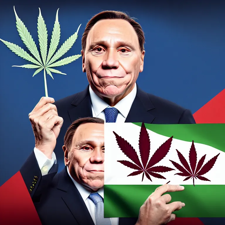 Image similar to a portrait of premier francois legault in 2 0 2 1 with cannabis and quebec flag illustrated by miyazaki by karol bak, james jean, tom bagshaw, rococo, sharp focus, trending on artstation, cinematic lighting, hyper realism, octane render, 8 k, hyper detailed, vivid, ultra detailed, highly detailed