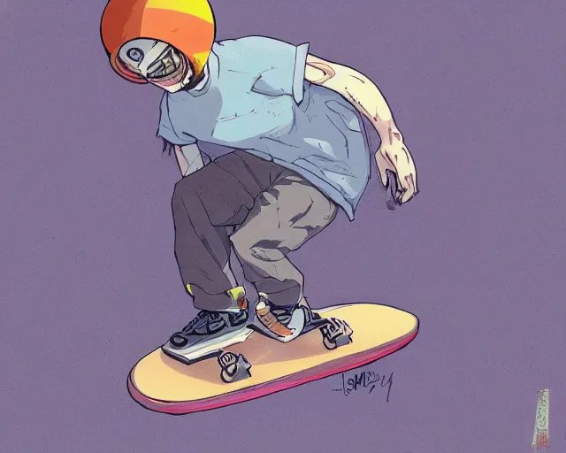 Image similar to a study of a cell shaded cartoon of a monk on a skateboard, illustration, subtle colors, post grunge, concept art by josan gonzales and wlop, by james jean, Victo ngai, David Rubín, Mike Mignola, Laurie Greasley, highly detailed, sharp focus, alien, Trending on Artstation, HQ, deviantart, art by artgem