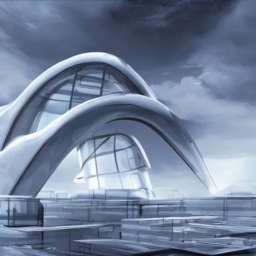 Prompt: A chrome citadel in a futuristic architecture style, digital art, mammatus clouds