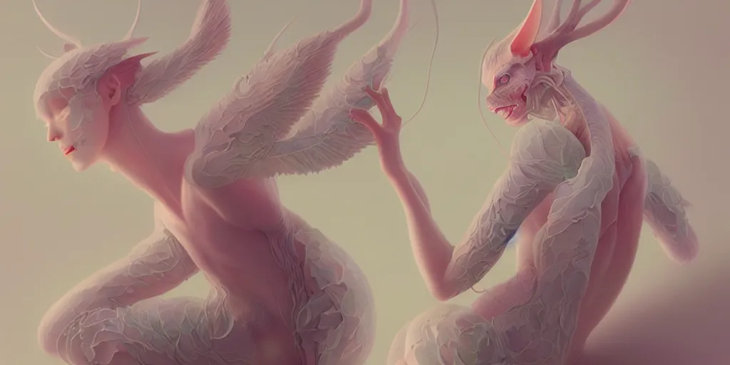 Image similar to breathtaking delicate detailed concept art painting creature, by hsiao - ron cheng, bizarre compositions, exquisite detail, pastel colors, 8 k