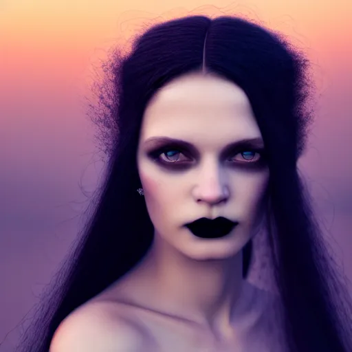 Image similar to photographic portrait of a stunningly beautiful gothic female in soft dreamy light at sunset, contemporary fashion shoot, by edward robert hughes, annie leibovitz and steve mccurry, david lazar, jimmy nelsson, breathtaking, 8 k resolution, extremely detailed, beautiful, establishing shot, artistic, hyperrealistic, beautiful face, octane render