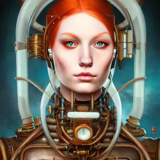 Image similar to Lofi pale redhead BioPunk Steampunk portrait, Pixar style, by Tristan Eaton Stanley Artgerm and Tom Bagshaw.