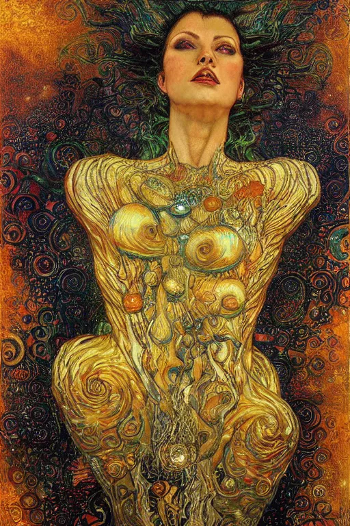 Image similar to Divine Chaos Engine by Karol Bak, Jean Deville, Gustav Klimt, and Vincent Van Gogh, visionary fractal structures, spirals