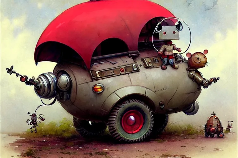 Image similar to adventurer ( ( ( ( ( 1 9 5 0 s retro future robot android mouse wagon rv balloon robot. muted colors. ) ) ) ) ) by jean baptiste monge!!!!!!!!!!!!!!!!!!!!!!!!! chrome red