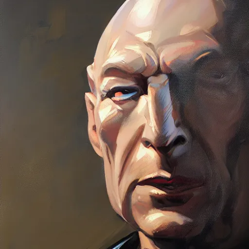 Image similar to greg manchess portrait painting of partially armored jean luc picard as overwatch character, medium shot, asymmetrical, profile picture, organic painting, sunny day, matte painting, bold shapes, hard edges, street art, trending on artstation, by huang guangjian, gil elvgren, ruan jia, greg rutkowski, gaston bussiere