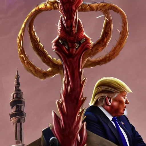 Prompt: donald trump as a hydra, artstation, detailed