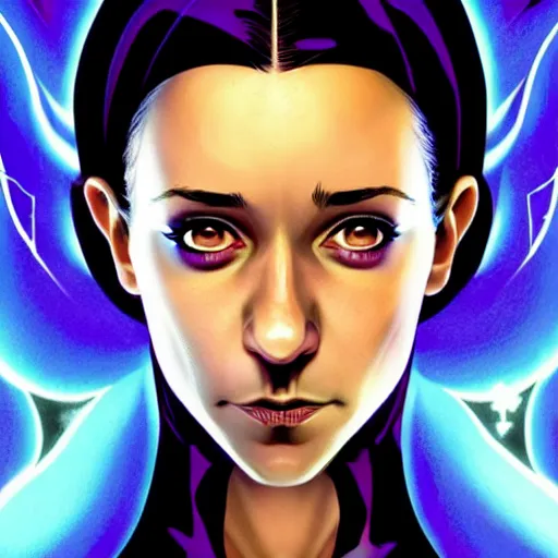 Image similar to beautiful stella maeve magician, black magic spells, in the style of rafeal albuquerque comicbook cover art, phil noto, creepy pose, spooky, symmetrical face and body, volumetric lighting, cinematic lighting, detailed realistic symmetrical eyes, insanely detailed and intricate elegant, autumn leaves, artgerm