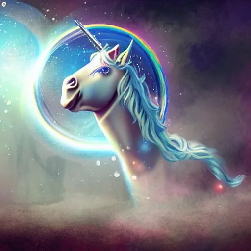 Image similar to A unicorn in the shape of a bubble floating in the air, mystical fantasy, concept art