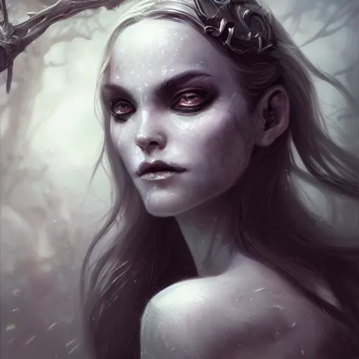 Image similar to detailed portrait of a cute undead girl, beautiful, fantasy, intricate, elegant, highly detailed, digital painting, artstation, concept art, matte, sharp focus, illustration, art by aenaluck, artgerm and roberto ferri and greg rutkowski, epic fantasy, digital painting