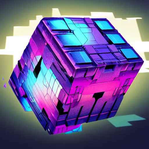 Image similar to the cube, from transformers, hyperreal, trending on artstation, vaporwave theme