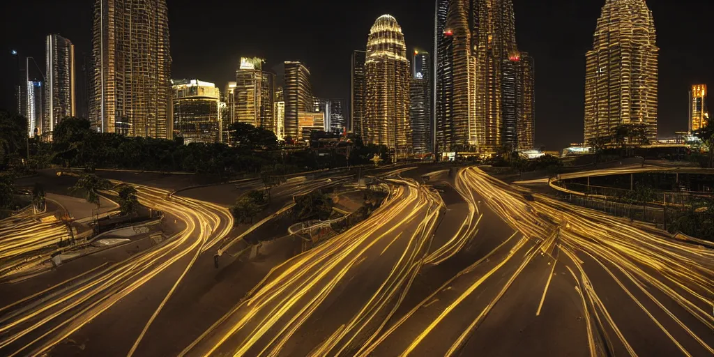 Prompt: proton saga in the middle of a malaysia city at night, gold black color, unreal 5, hyperrealistic, realistic, photorealistic, dynamic lighting, highly detailed, cinematic landscape, studio landscape, studio lighting