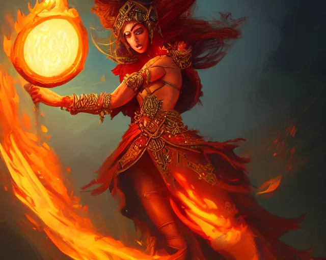 Image similar to fire dancer, deep focus, d & d, fantasy, intricate, elegant, highly detailed, digital painting, artstation, concept art, matte, sharp focus, illustration, hearthstone,