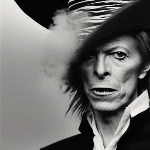 Prompt: david bowie wearing a sombrero and smoking a cigar, realistic, nikon