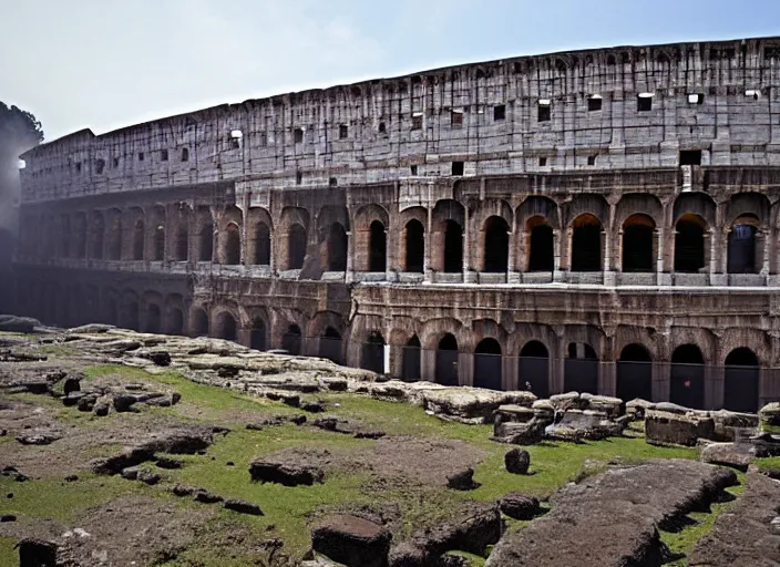 Prompt: flooded colosseum rome smoke