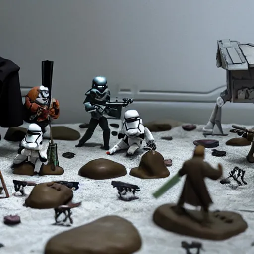 Image similar to a claymation model of a star wars battlefield