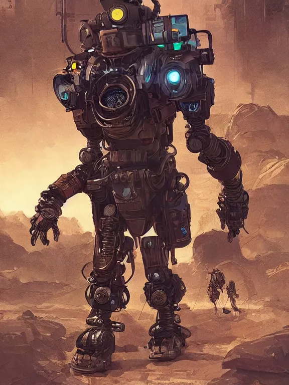 Prompt: solarpunk digital illustration pathfinder robot from apex legends, portrait by james gurney and laurie greasley, slim, concept art, cinematic composition, hyper realism, photorealistic, dramatic lighting, highly detailed,