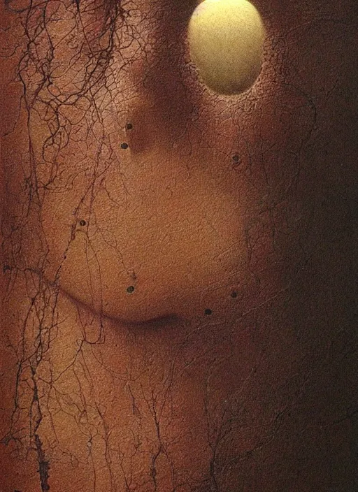 Image similar to artificial consciousness, detailed, hyperrealism, by Beksiński,