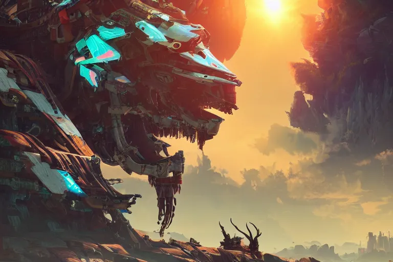 Image similar to sawtooth machine mecanical creature robot of horizon forbidden west horizon zero dawn radiating a glowing aura global illumination ray tracing hdr fanart arstation by ian pesty and alena aenami artworks in 4 k