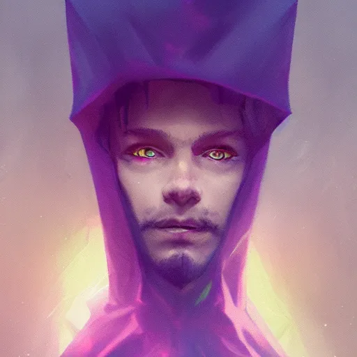 Prompt: A portrait of a young wizard in a dark cloak, emanating dimensional magic, artstation