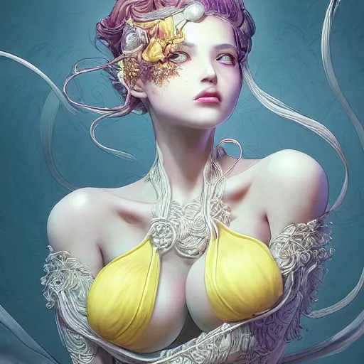 Prompt: the portrait of the sensual lemon that resembles an absurdly beautiful, graceful, elegant gravure idol covering herself, an ultrafine hyperdetailed illustration by kim jung gi, irakli nadar, intricate linework, bright colors, octopath traveler, final fantasy, unreal engine 5 highly rendered, global illumination, radiant light, detailed and intricate environment