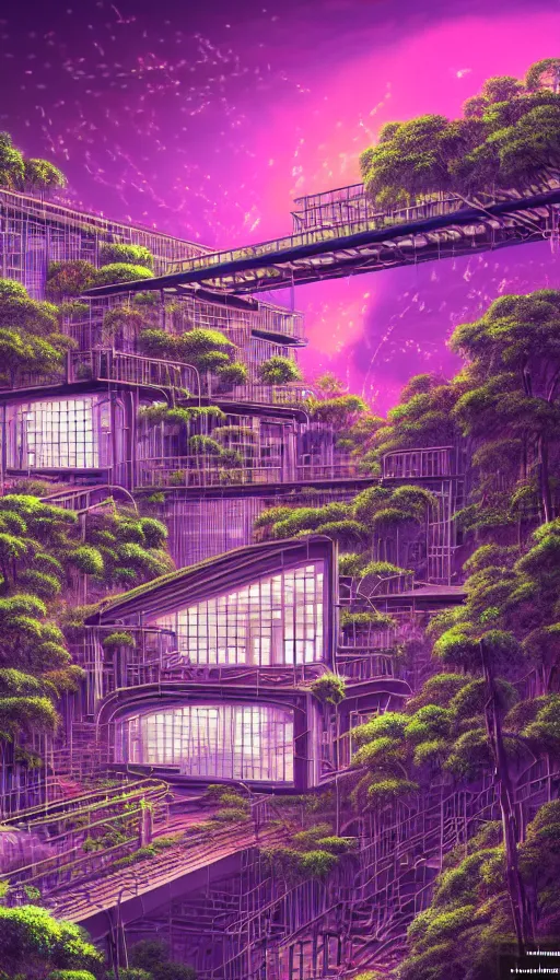 Prompt: a beautiful very detailed rendering of architecture industrial architecture nature urbex secret backroom by toyo ito, desert nature laser thermal imaging sunlight tokyo landscape neon signs meadow vaporwave rainforest at night magic realism nightvision gem infrared universe at dawn junglepunk, archdaily, wallpaper, highly detailed, trending on artstation.