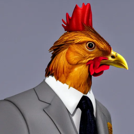 Image similar to a high quality photo of a chicken wearing a suit, realism, 8k