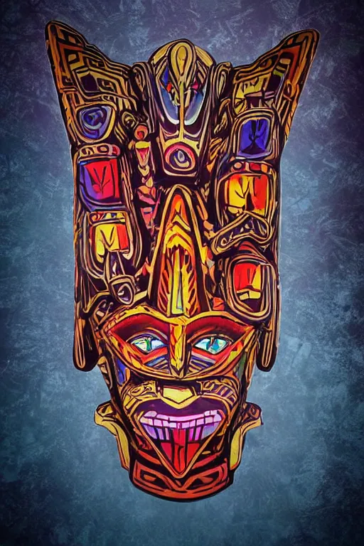 Prompt: totem animal tribal chaman vodoo mask feather gemstone plant video game illustration vivid colorful borderlands and by feng zhu radiating a glowing aura