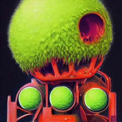 Image similar to a tennis ball monsters, mechanical, digital art, fantasy, magic, trending on artstation, ultra detailed, professional illustration by Basil Gogos