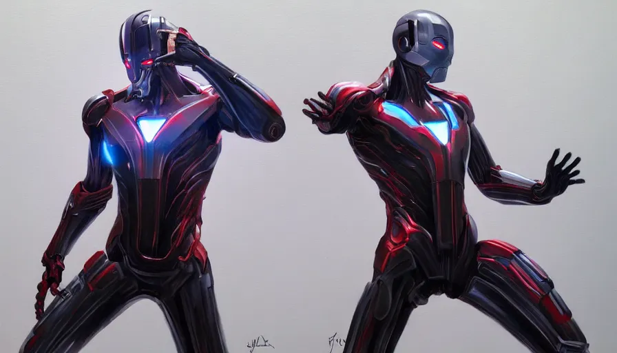 Image similar to ultron created by tesla, oil painting by jama jurabaev, dynamic pose, trending on artstation, high quality, brush stroke, for aaa game